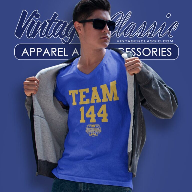Michigan Wolverines Team 144 National Champions V Neck TShirt Michigan Wolverines Team 144 National Champions V Neck TShirt