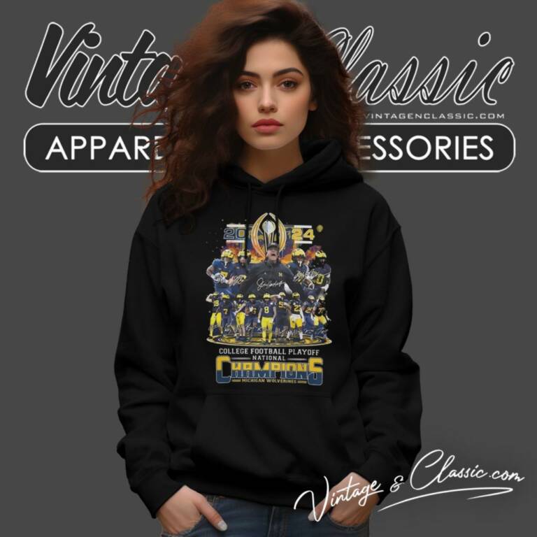 Michigan Wolverines Team Football 2024 Cfp National Champions Signatures Hoodie Michigan Wolverines Team Football 2024 Cfp National Champions Signatures Hoodie