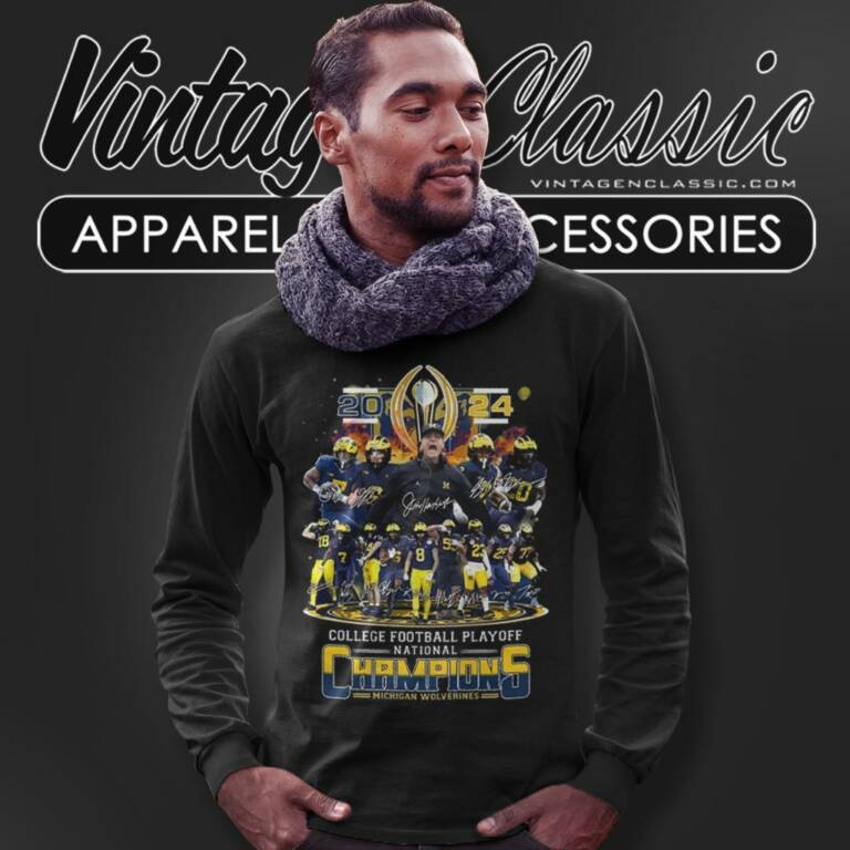 Michigan Wolverines Team Football 2024 Cfp National Champions Signatures Long Sleeve Tee Michigan Wolverines Team Football 2024 Cfp National Champions Signatures Long Sleeve Tee