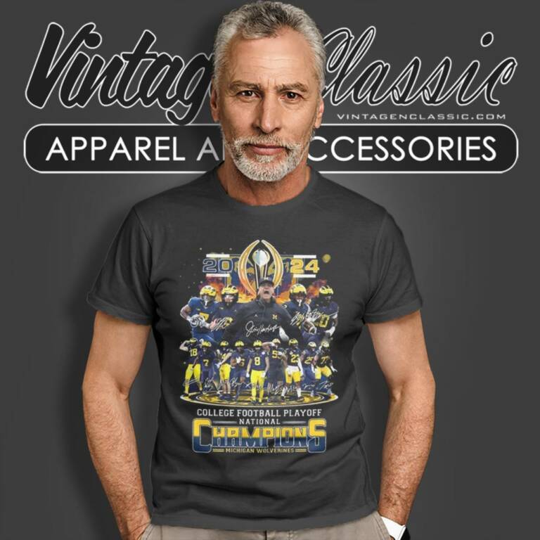Michigan Wolverines Team Football 2024 Cfp National Champions Signatures T Shirt Michigan Wolverines Team Football 2024 Cfp National Champions Signatures T Shirt