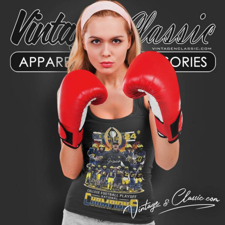 Michigan Wolverines Team Football 2024 Cfp National Champions Signatures Tank Top Racerback Michigan Wolverines Team Football 2024 Cfp National Champions Signatures Tank Top Racerback