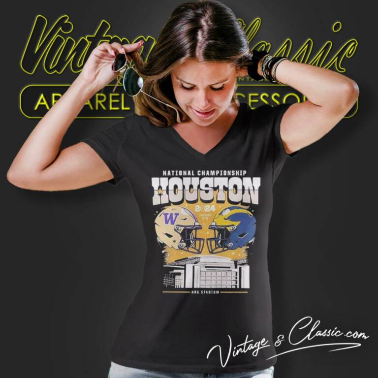 Michigan Wolverines Vs Washington Huskies College Football Playoff 2024 National Championship Matchup V Neck TShirt Michigan Wolverines Vs Washington Huskies College Football Playoff 2024 National Championship Matchup V Neck TShirt