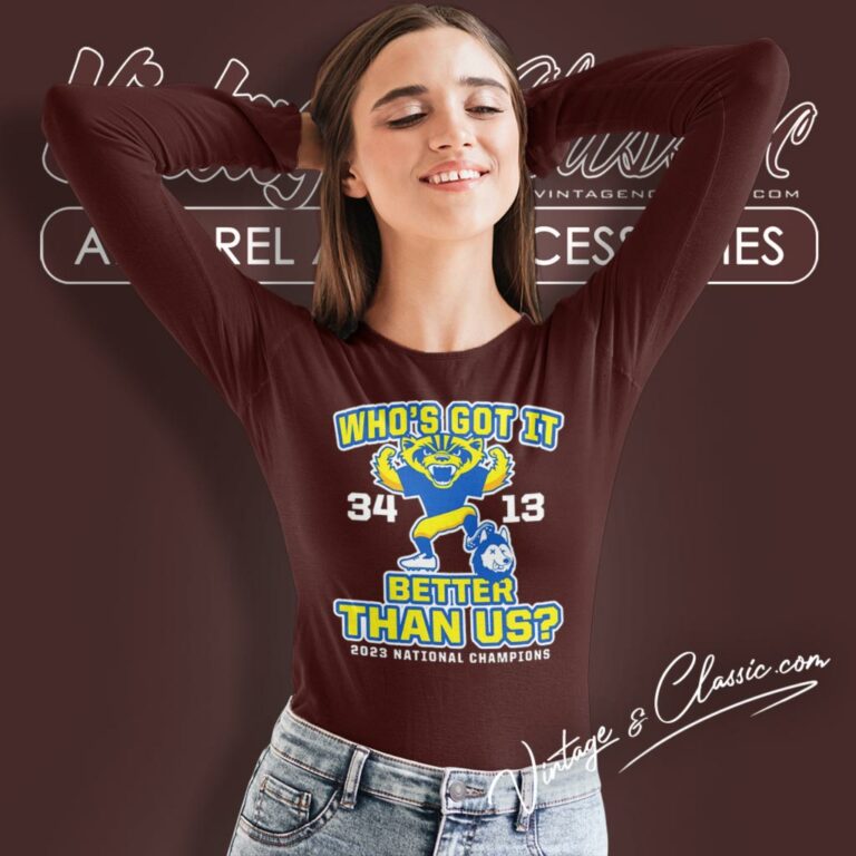 Michigan Wolverines Whos Got It 34 13 Better Than Us 2023 National Champions Long Sleeve Tee Michigan Wolverines Whos Got It 34 13 Better Than Us 2023 National Champions Long Sleeve Tee