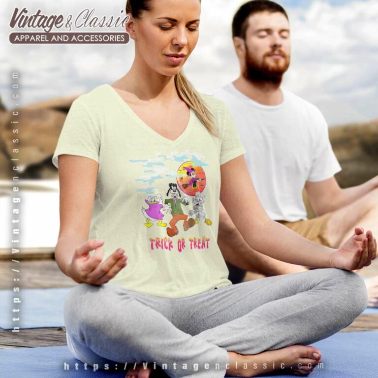 Mickey And Friends Trick Or Treat V Neck TShirt 1 Mickey And Friends Trick Or Treat V Neck TShirt 1