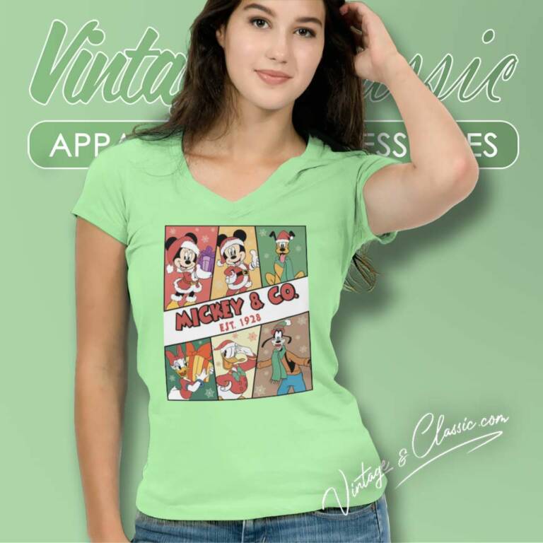Mickey And Friends Co 1928 Christmas V Neck TShirt Mickey And Friends Co 1928 Christmas V Neck TShirt