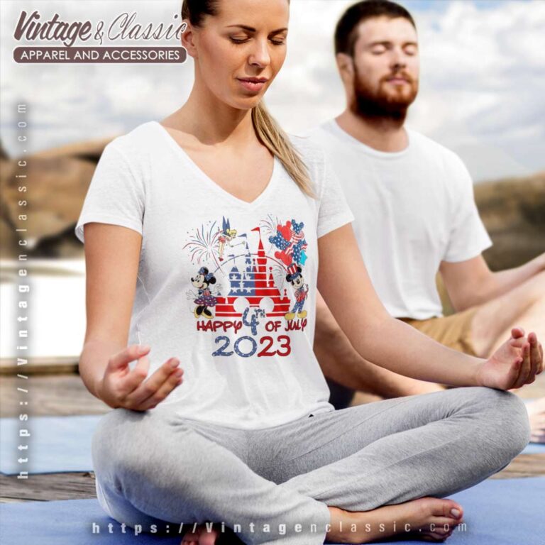 Mickey And Minnie Red White Blue V Neck TShirt Mickey And Minnie Red White Blue V Neck TShirt