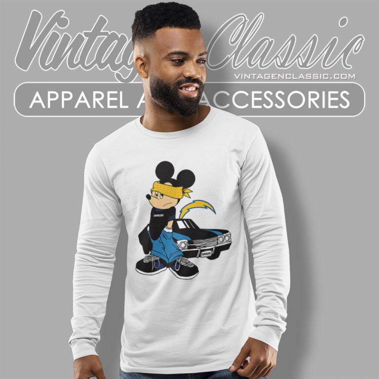 Mickey Gangster Car Los Angeles Chargers Long Sleeve Tee Mickey Gangster Car Los Angeles Chargers Long Sleeve Tee