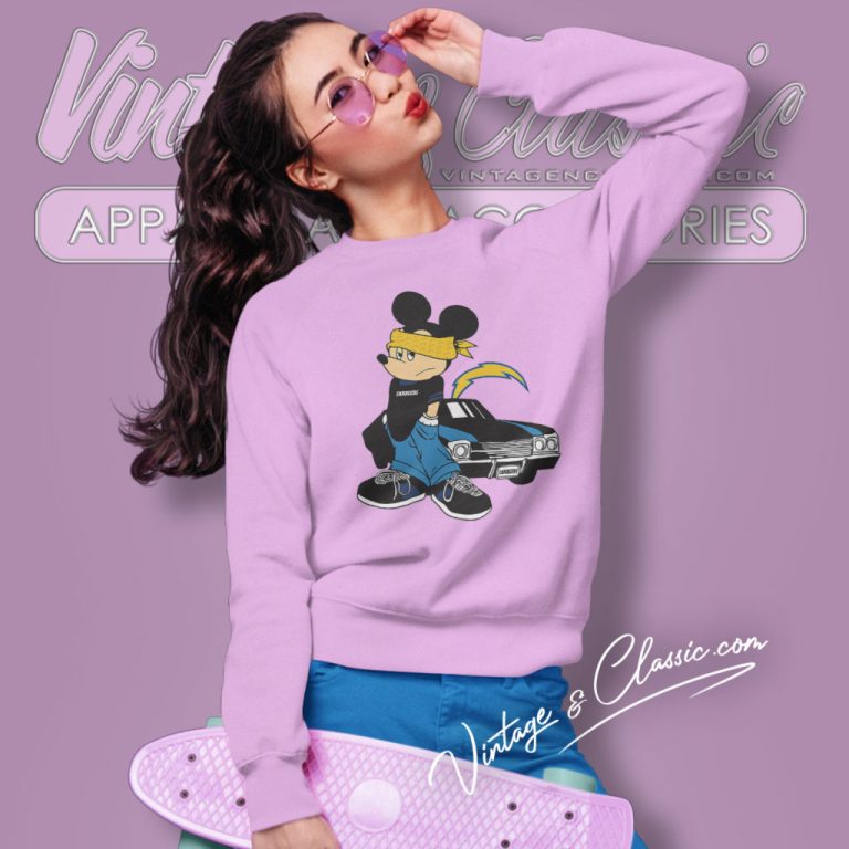 Mickey Gangster Car Los Angeles Chargers Sweatshirt Mickey Gangster Car Los Angeles Chargers Sweatshirt
