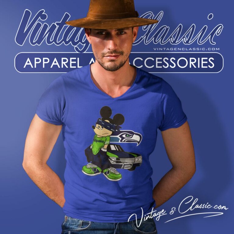 Mickey Gangster Seattle Seahawks V Neck TShirt Mickey Gangster Seattle Seahawks V Neck TShirt