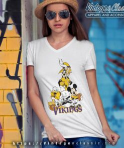 Mickey Goofy Donald Disney Minnesota Vikings Football V Neck TShirt