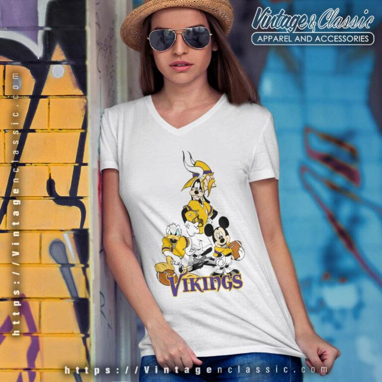 Mickey Goofy Donald Disney Minnesota Vikings Football V Neck TShirt Mickey Goofy Donald Disney Minnesota Vikings Football V Neck TShirt