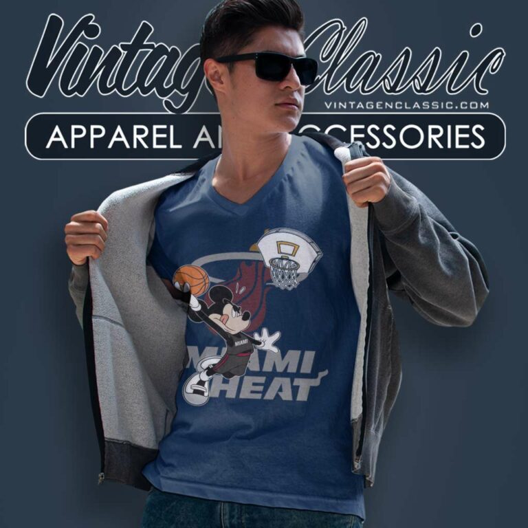 Mickey Mouse Basketball Miami Heat V Neck TShirt Mickey Mouse Basketball Miami Heat V Neck TShirt