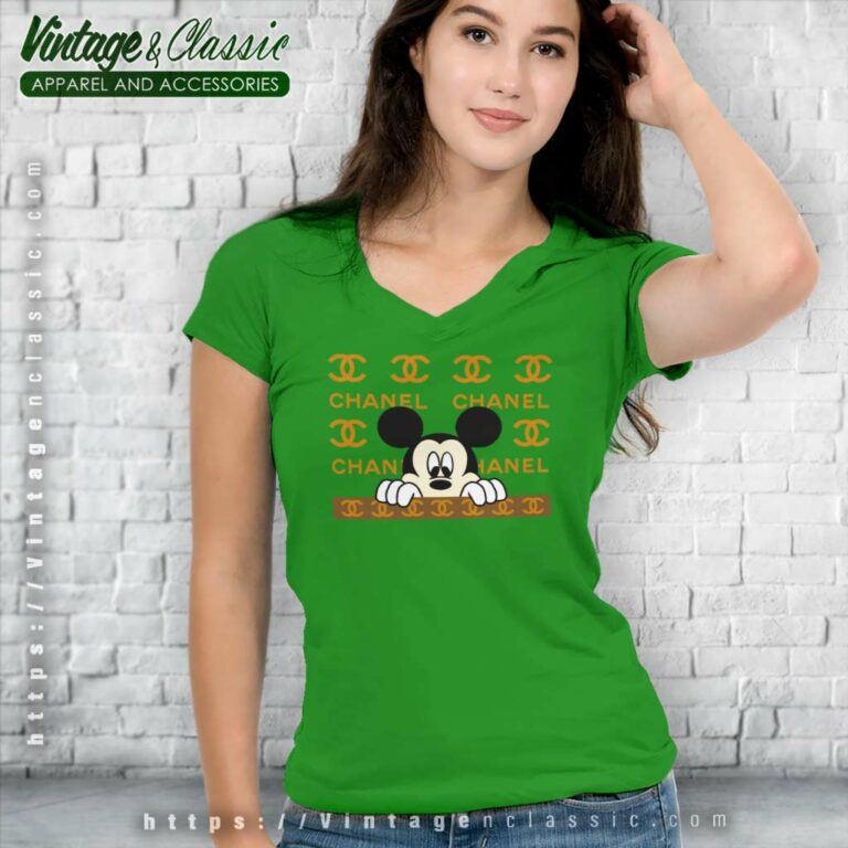 Mickey Mouse Chanel Logo V Neck TShirt Mickey Mouse Chanel Logo V Neck TShirt