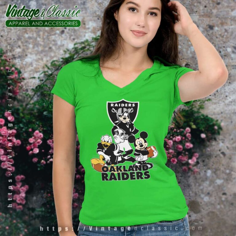 Mickey Mouse Donald Duck Oakland Raiders V Neck TShirt Mickey Mouse Donald Duck Oakland Raiders V Neck TShirt