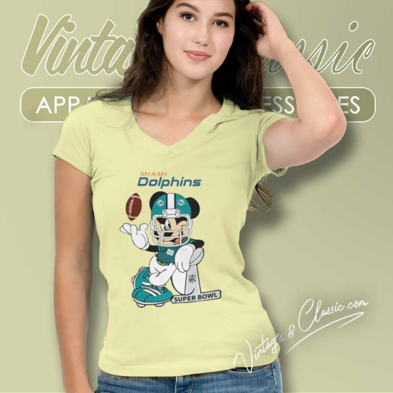Mickey Mouse Miami Dolphin V Neck TShirt Mickey Mouse Miami Dolphin V Neck TShirt