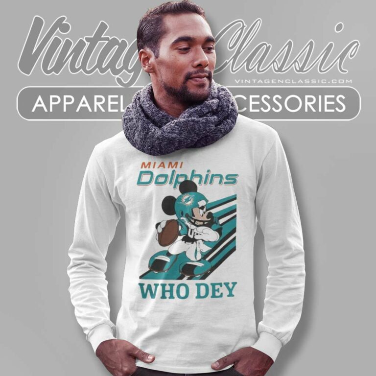 Mickey Mouse Miami Dolphins Football Player Who Dey Slogan Long Sleeve Tee Mickey Mouse Miami Dolphins Football Player Who Dey Slogan Long Sleeve Tee