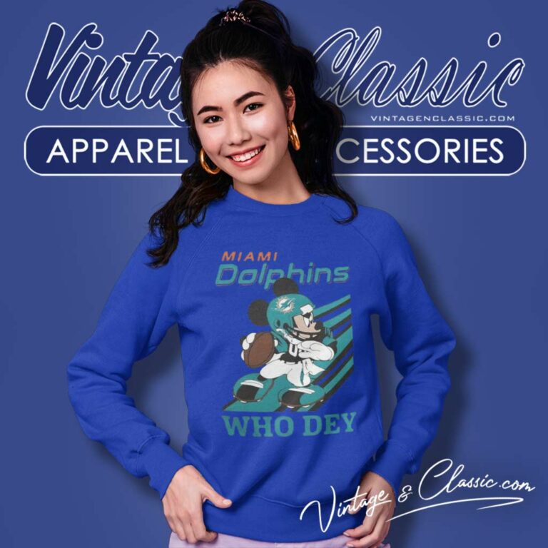 Mickey Mouse Miami Dolphins Football Player Who Dey Slogan Sweatshirt Mickey Mouse Miami Dolphins Football Player Who Dey Slogan Sweatshirt