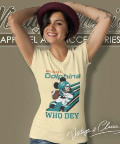 Mickey Mouse Miami Dolphins Football Player Who Dey Slogan V Neck TShirt