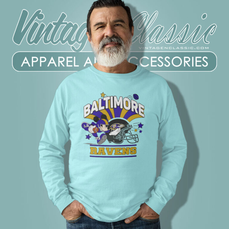 Mickey Mouse Player Baltimore Ravens Long Sleeve Tee Mickey Mouse Player Baltimore Ravens Long Sleeve Tee