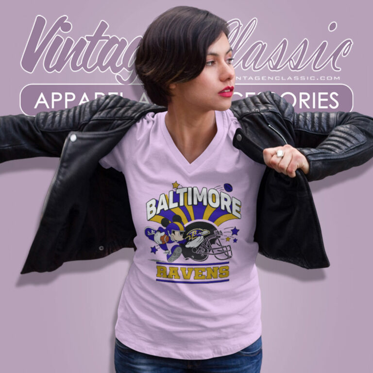 Mickey Mouse Player Baltimore Ravens V Neck TShirt Mickey Mouse Player Baltimore Ravens V Neck TShirt