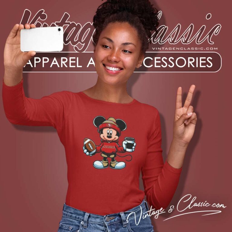 Mickey Mouse San Francisco 49ers Coffee Cup Long Sleeve Tee Mickey Mouse San Francisco 49ers Coffee Cup Long Sleeve Tee