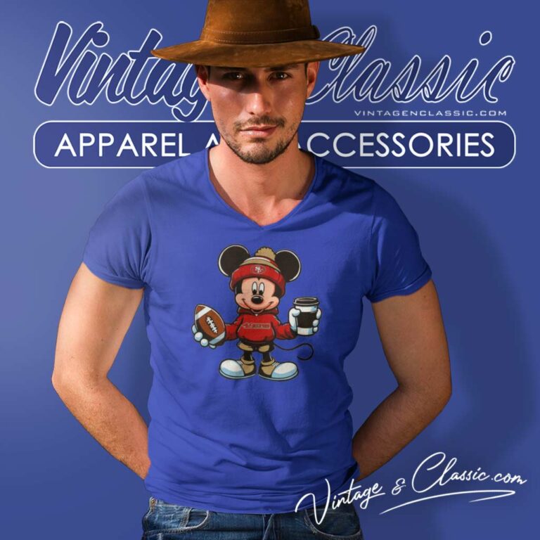 Mickey Mouse San Francisco 49ers Coffee Cup V Neck TShirt Mickey Mouse San Francisco 49ers Coffee Cup V Neck TShirt