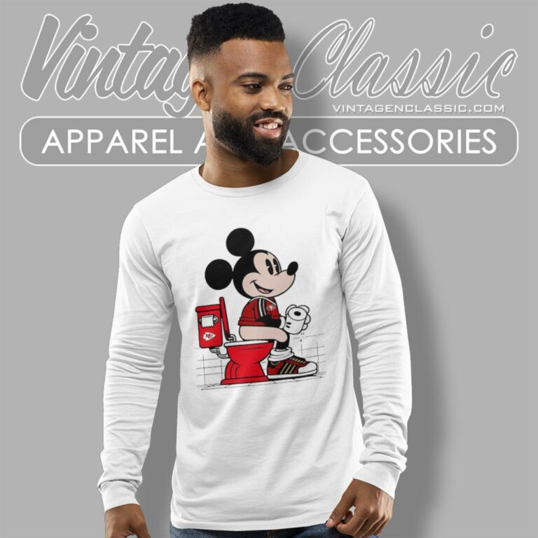 Mickey Mouse San Francisco 49ers Sitting On Kansas City Chiefs Toilet Long Sleeve Tee Mickey Mouse San Francisco 49ers Sitting On Kansas City Chiefs Toilet Long Sleeve Tee