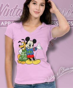 Mickey Pluto Dog Disney Christmas V Neck TShirt