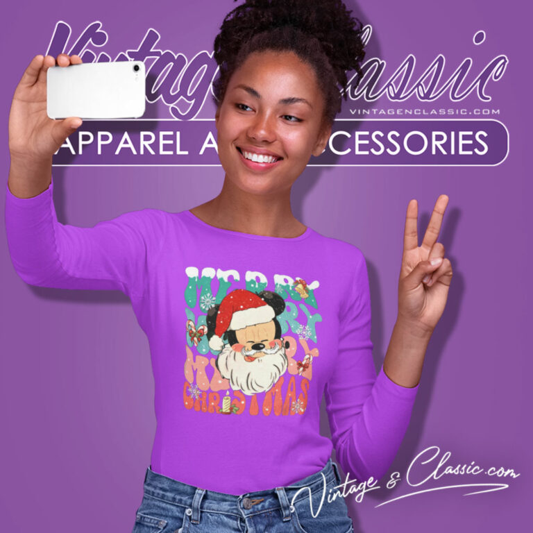 Mickey Santa Retro Merry Christmas Long Sleeve Tee Mickey Santa Retro Merry Christmas Long Sleeve Tee