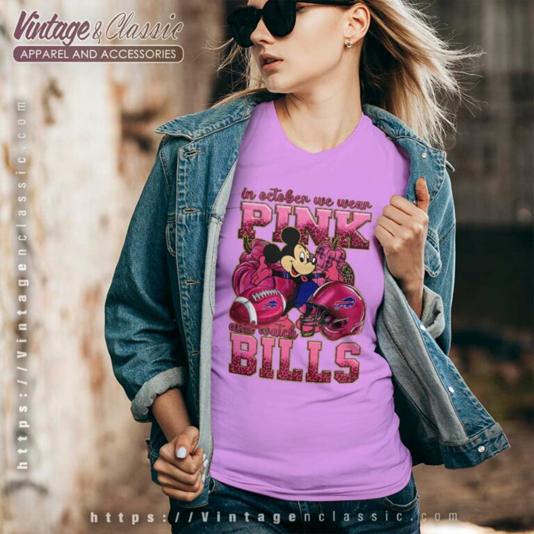 Mickey We Wear Pink Buffalo Bills V Neck TShirt Mickey We Wear Pink Buffalo Bills V Neck TShirt