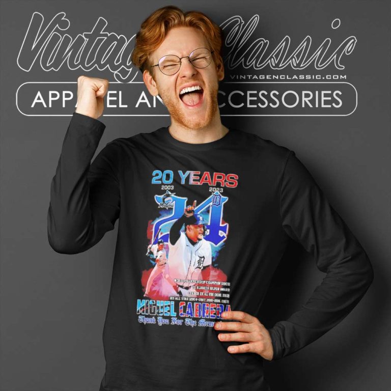 Miguel Cabrera 20 Years Detroit Tigers Thanks For The Memories Signature Long Sleeve Tee Miguel Cabrera 20 Years Detroit Tigers Thanks For The Memories Signature Long Sleeve Tee