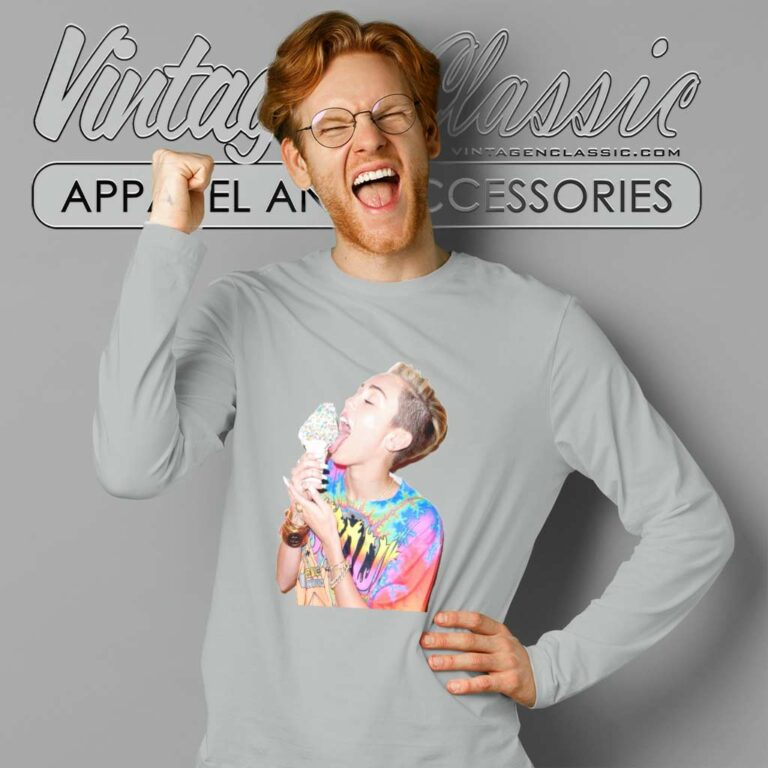 Miley Cyrus Shirt Licking An Ice Cream Long Sleeve Tee Miley Cyrus Shirt Licking An Ice Cream Long Sleeve Tee
