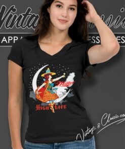 Miller High Life Beer Shirt Girl On The Moon V Neck TShirt