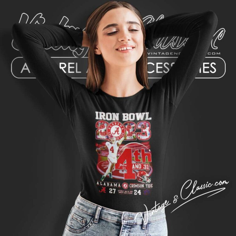 Milroe 4th And 31 Iron Bowl 2023 Alabama Crimson Tide Long Sleeve Tee Milroe 4th And 31 Iron Bowl 2023 Alabama Crimson Tide Long Sleeve Tee