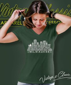 Milwaukee Basketball Shirt Milwaukee City Skyline V Neck TShirt