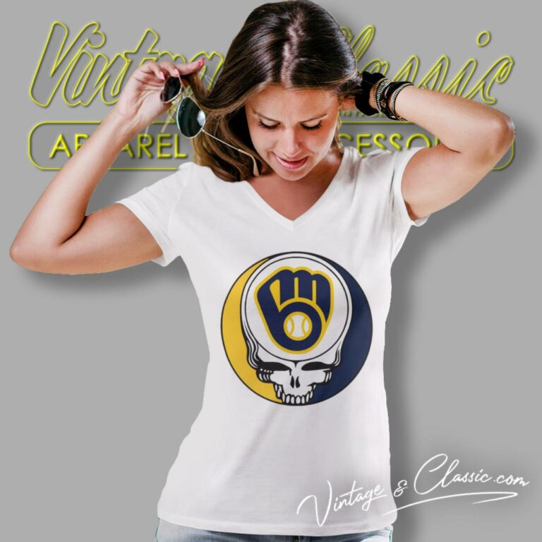Milwaukee Brewers Grateful Dead Steal Your Face V Neck TShirt Milwaukee Brewers Grateful Dead Steal Your Face V Neck TShirt