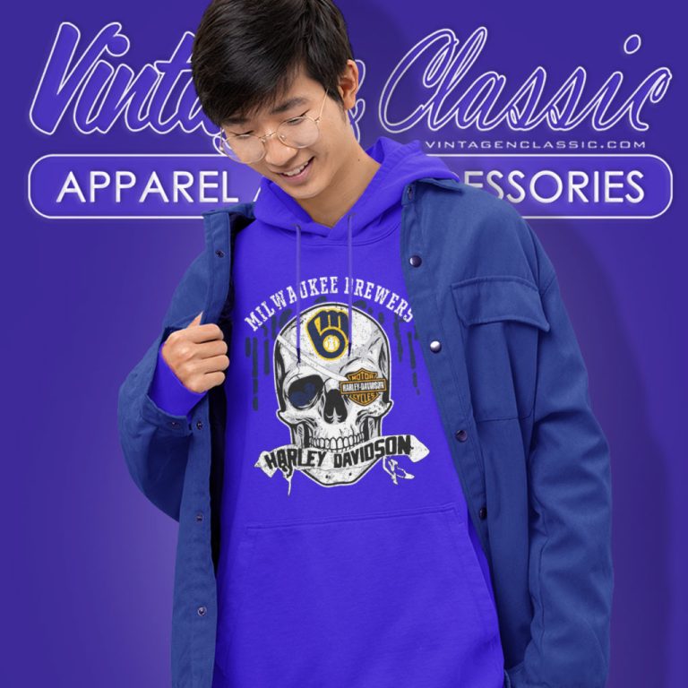 Milwaukee Brewers Harley Davidson Skull Hoodie Milwaukee Brewers Harley Davidson Skull Hoodie