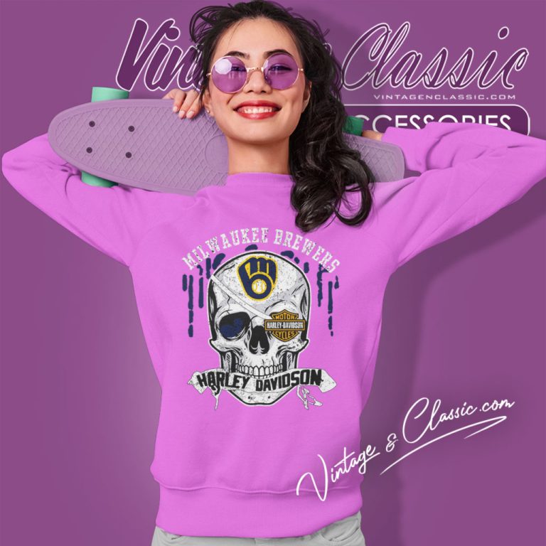 Milwaukee Brewers Harley Davidson Skull Sweatshirt Milwaukee Brewers Harley Davidson Skull Sweatshirt