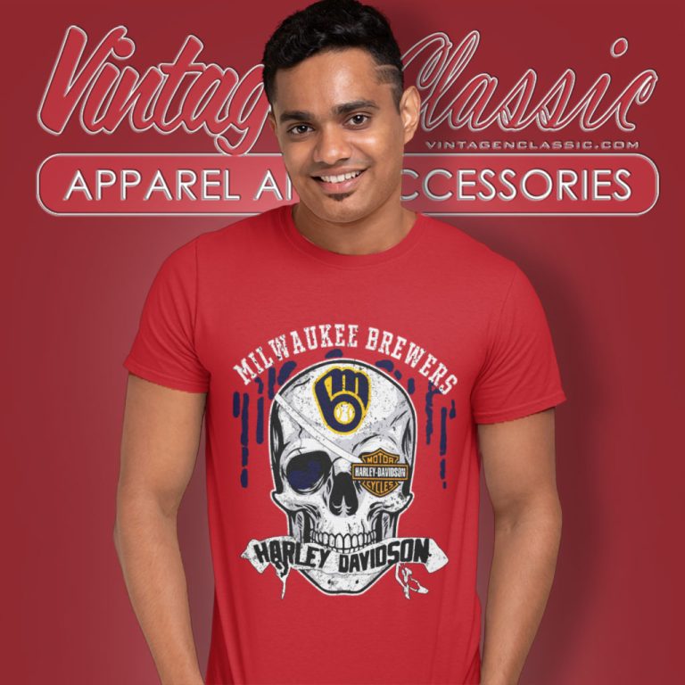 Milwaukee Brewers Harley Davidson Skull T Shirt Milwaukee Brewers Harley Davidson Skull T Shirt