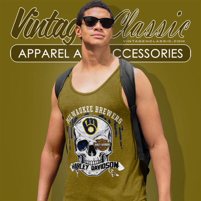 Milwaukee Brewers Harley Davidson Skull Tank Top Racerback Milwaukee Brewers Harley Davidson Skull Tank Top Racerback