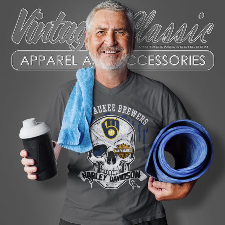 Milwaukee Brewers Harley Davidson Skull V Neck TShirt Milwaukee Brewers Harley Davidson Skull V Neck TShirt