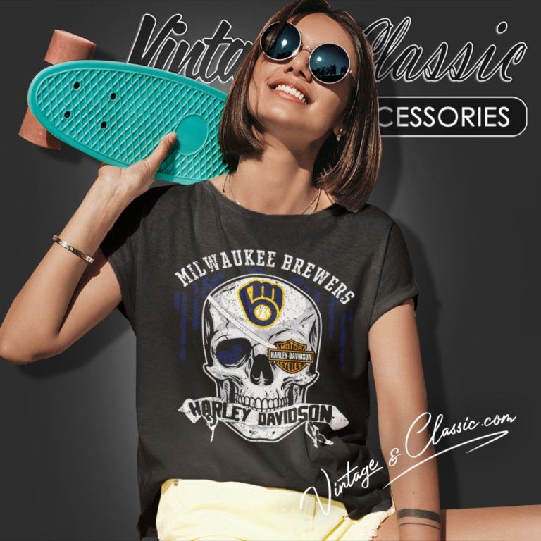 Milwaukee Brewers Harley Davidson Skull Women T Shirt Milwaukee Brewers Harley Davidson Skull Women T Shirt