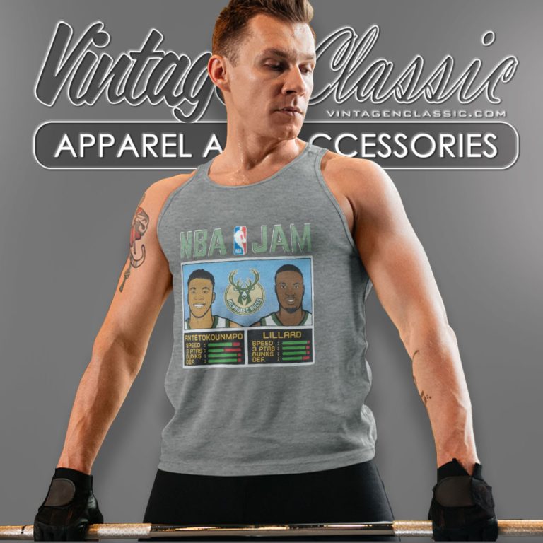 Milwaukee Bucks Damian Lillard Giannis Antetokounmpo Homage Charcoal Nba Jam Tank Top Racerback Milwaukee Bucks Damian Lillard Giannis Antetokounmpo Homage Charcoal Nba Jam Tank Top Racerback