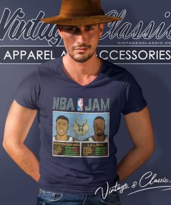 Milwaukee Bucks Damian Lillard Giannis Antetokounmpo Homage Charcoal Nba Jam V Neck TShirt