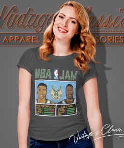 Milwaukee Bucks Damian Lillard Giannis Antetokounmpo Homage Charcoal Nba Jam Women T Shirt