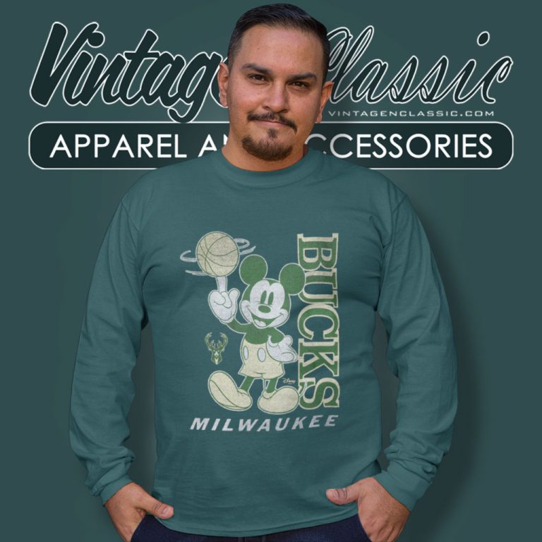 Milwaukee Bucks Disney Vintage Mickey Baller Long Sleeve Tee Milwaukee Bucks Disney Vintage Mickey Baller Long Sleeve Tee