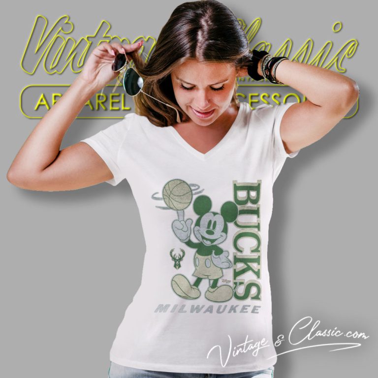 Milwaukee Bucks Disney Vintage Mickey Baller V Neck TShirt Milwaukee Bucks Disney Vintage Mickey Baller V Neck TShirt