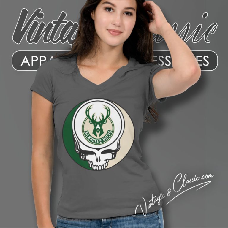 Milwaukee Bucks Grateful Dead Steal Your Face V Neck TShirt Milwaukee Bucks Grateful Dead Steal Your Face V Neck TShirt