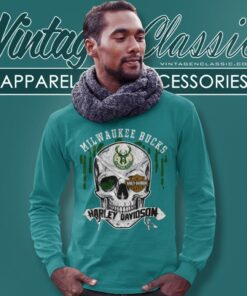 Milwaukee Bucks Harley Davidson Skull Long Sleeve Tee