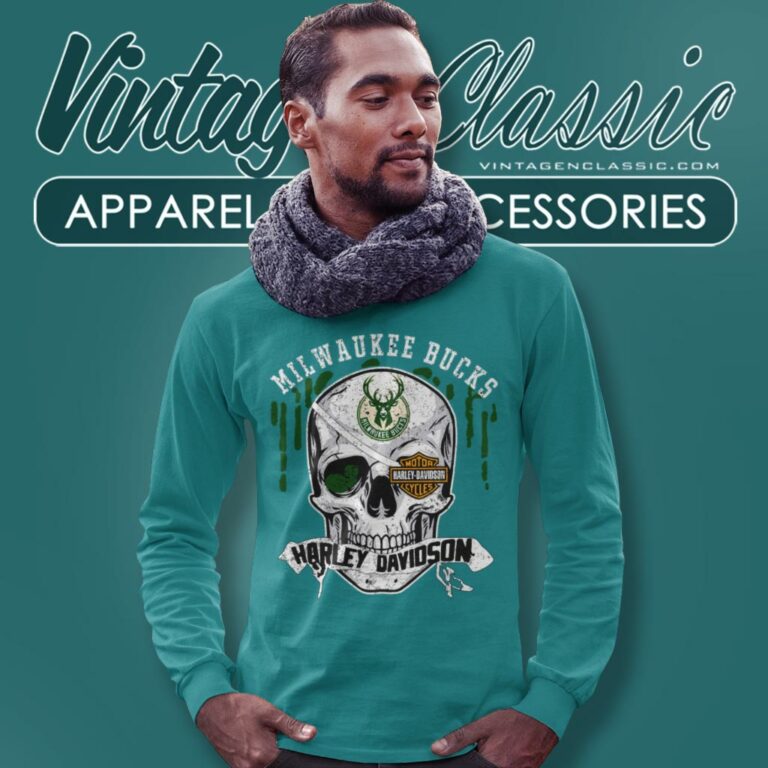 Milwaukee Bucks Harley Davidson Skull Long Sleeve Tee Milwaukee Bucks Harley Davidson Skull Long Sleeve Tee